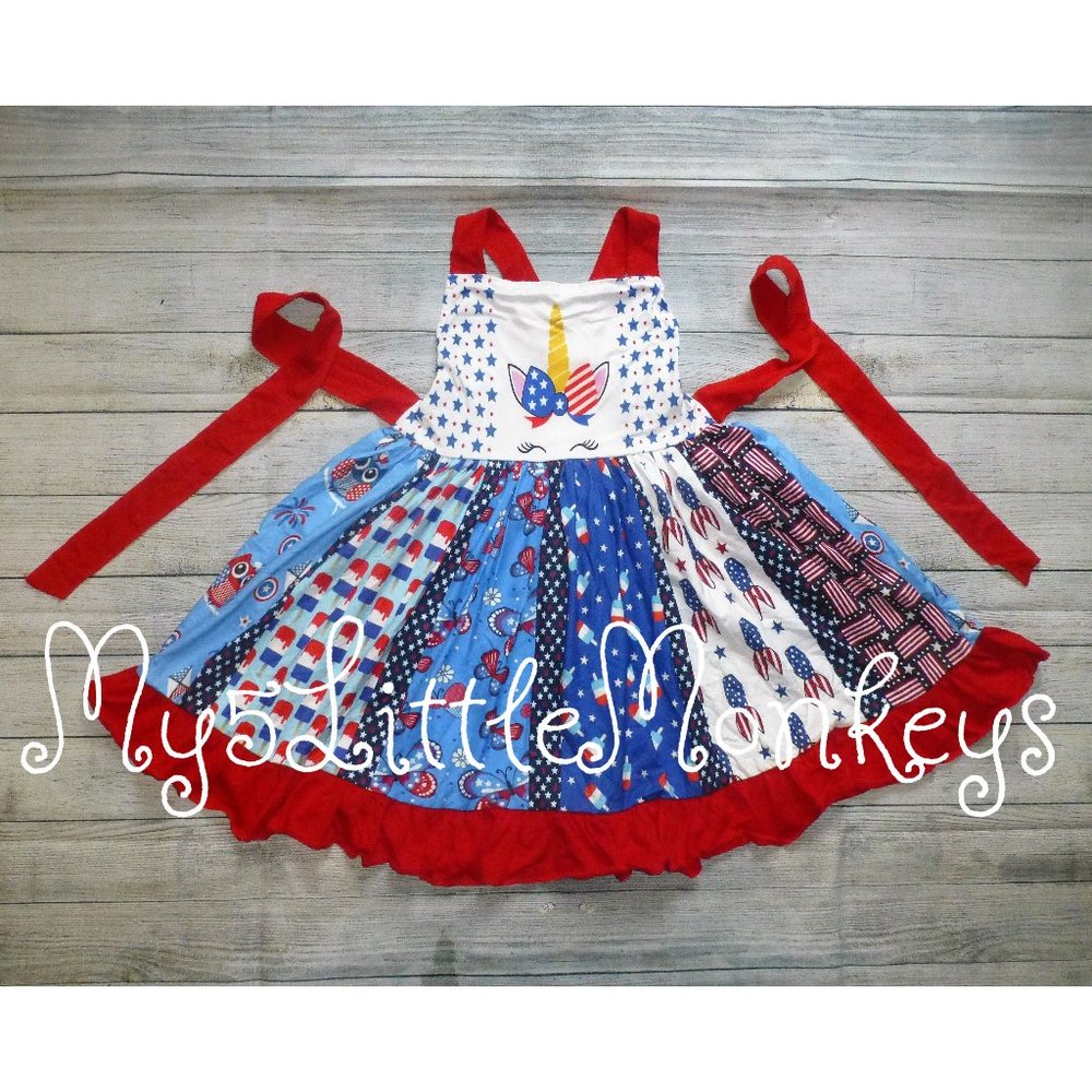 Patriotic Unicorn 4th of July Girls Twirl Dress